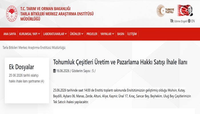 Yeni Çeşit Hakları Devir İhalesi
